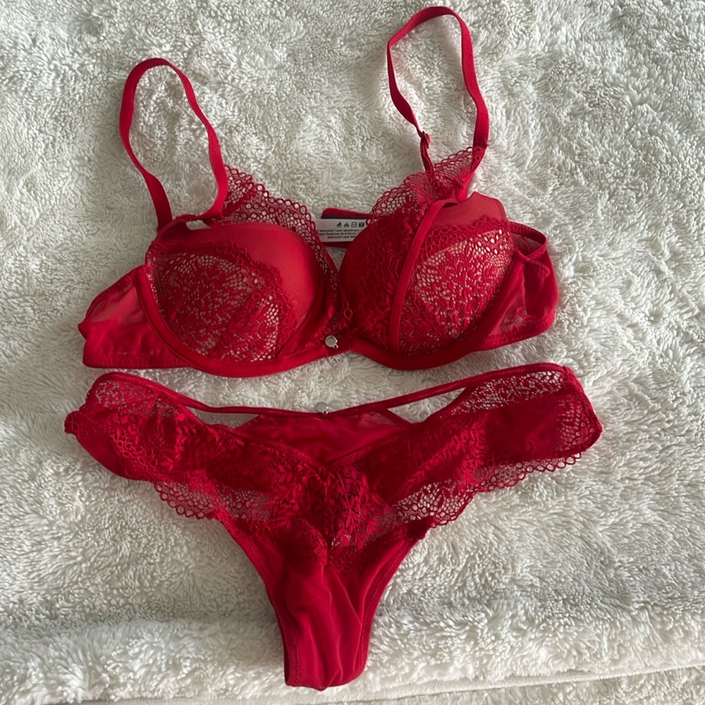 Adore me red lace Bra & thong set